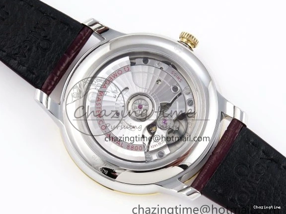 0421 De Ville Date YG MKF 1:1 Best Edition White Textured Dial Diamonds Marker on Brown Leather Strap A WaterResistant 7754